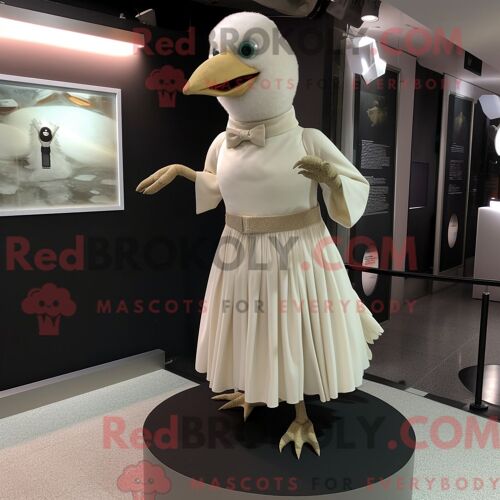 Costume Mascotte Redbrokoly De Pigeon Beige Habillé D Une Jupe Longue Et De Boutons De Manchette