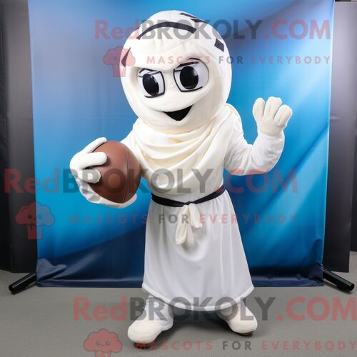 Mascotte Redbrokoly De Casque De Football Américain Blanc Personnage Costumé Habillé D Une Robe Portefeuille Et D Écharpes