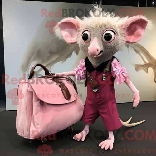Costume De Mascotte Redbrokoly Aye-Aye Rose Habillé Avec Une Robe Fourreau Et Des Sacs Messager