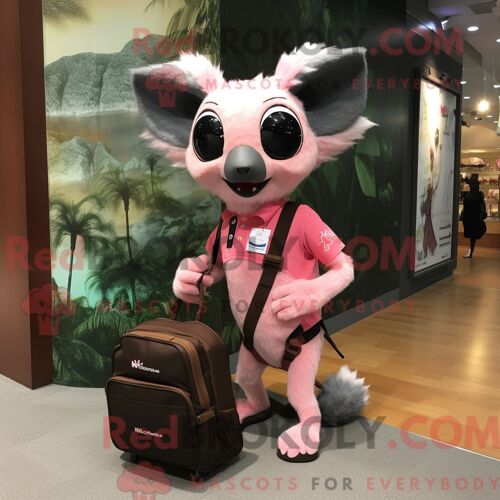 Costume De Mascotte Redbrokoly Aye-Aye Rose Habillé Avec Une Robe Fourreau Et Des Sacs Messager