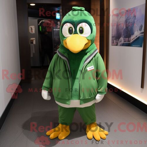Costume Mascotte Redbrokoly De Pingouin Vert Habillé D Une Veste Et De Bandeaux