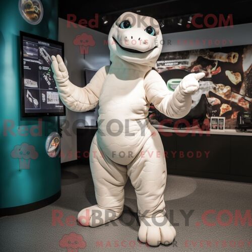 Mascotte Redbrokoly De Titanoboa Blanc Costume De Personnage Habillé Avec Une Combishort Et Des Mitaines