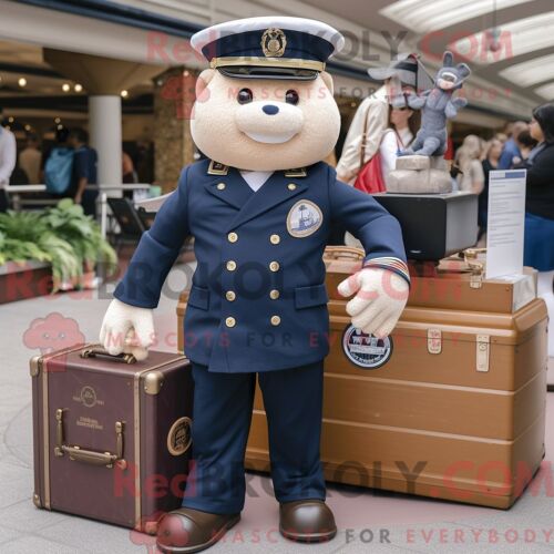 Costume Mascotte Redbrokoly De Bracelet Bleu Marine Personnage Habillé Avec Un Pantalon Chino Et Des Porte-Documents