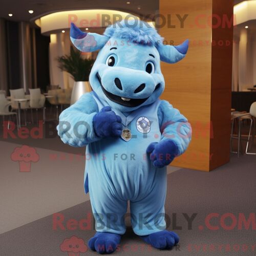 Costume De Mascotte Redbrokoly De Buffle Bleu Ciel Personnage Habillé D Une Combinaison Et D Épingles À Cravate