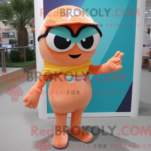 Costume Mascotte Redbrokoly Peach Commando Habillé Avec Un Maillot De Bain Une Pièce Et Des Écharpes