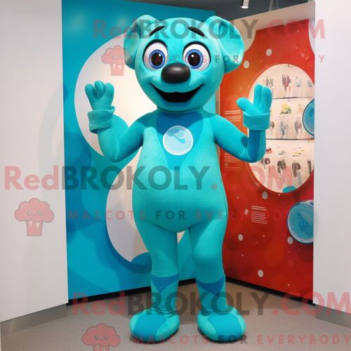 Costume Mascotte Redbrokoly De Bague De Fiançailles Turquoise Personnage Habillé Avec Un Maillot De Bain Une Pièce Et Des Mitaines