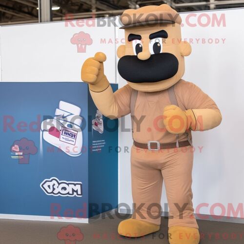 Personnage De Costume De Mascotte Redbrokoly De Gant De Boxe Beige Habillé D Une Salopette Et De Montres Numériques