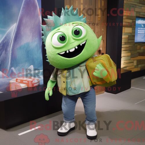 Costume De Mascotte Redbrokoly D Orang-Outan Cyan Habillé D Une Combishort Et De Mitaines