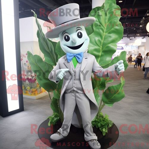 Costume De Mascotte Redbrokoly Silver Beanstalk Habillé Avec Un Blazer Et Des Épingles À Chapeau