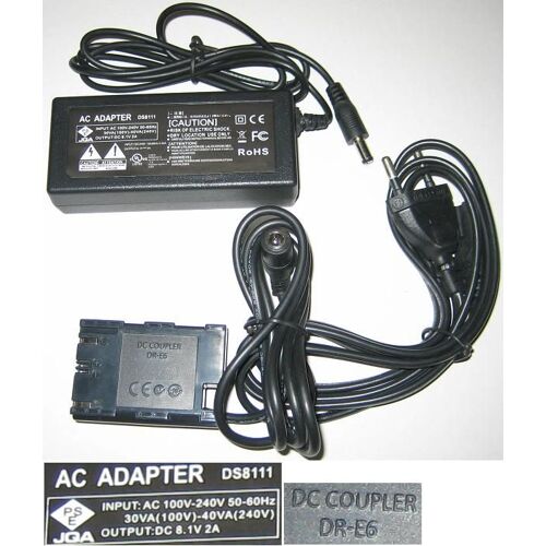 AC ADapter Chargeur Pour CANON ACK-E6 EOS 7D 5D Mark II Coupler DR-E6, 8.1V 2A 16W