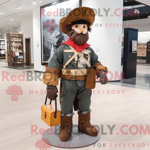 Personnage De Costume De Mascotte Redbrokoly De Soldat De La Guerre Civile De Rust Habillé Avec Un Bermuda Et Des Sacs À Main