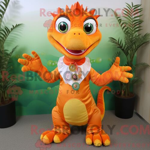 Mascotte Redbrokoly De Lézard Orange Costume De Personnage Habillé Avec Une Blouse Et Des Bagues