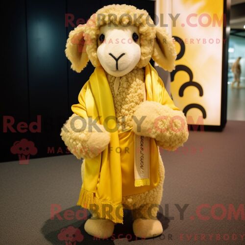 Costume De Mascotte Redbrokoly De Mouton Mérinos Doré Personnage Habillé D Une Jupe Portefeuille Et De Clips Pour Écharpe