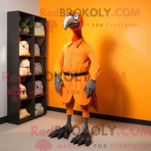 Costume De Mascotte Redbrokoly D Oiseau Dodo Orange Personnage Habillé D Une Chemise Oxford Et De Gants
