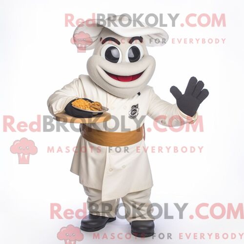 Costume Mascotte Redbrokoly De Fajitas Blanches Personnage Habillé D Une Veste En Cuir Et De Gants