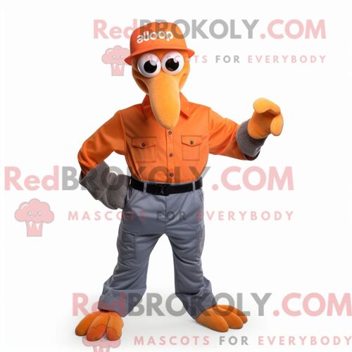 Costume De Mascotte Redbrokoly D Oiseau Dodo Orange Personnage Habillé D Une Chemise Oxford Et De Gants