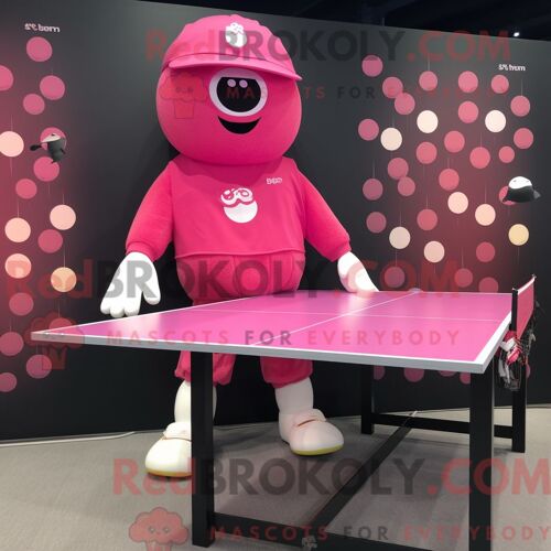 Costume De Mascotte Redbrokoly De Table De Ping-Pong Rose Personnage Habillé Avec Un Short Et Une Casquette