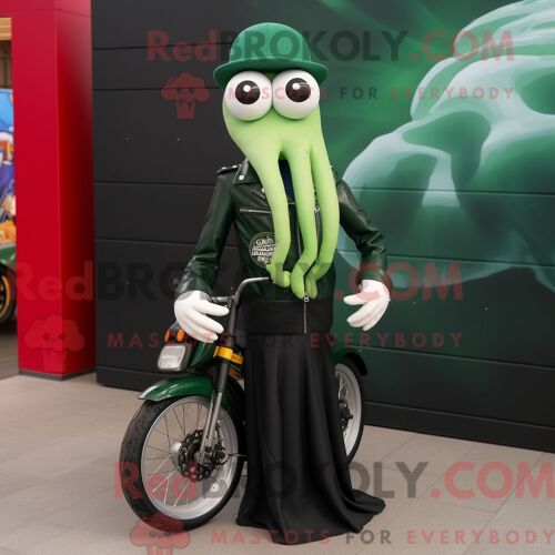Costume Mascotte Redbrokoly D Épinards Bleu Marine Habillé D Une Veste En Cuir Et De Pinces À Chaussures