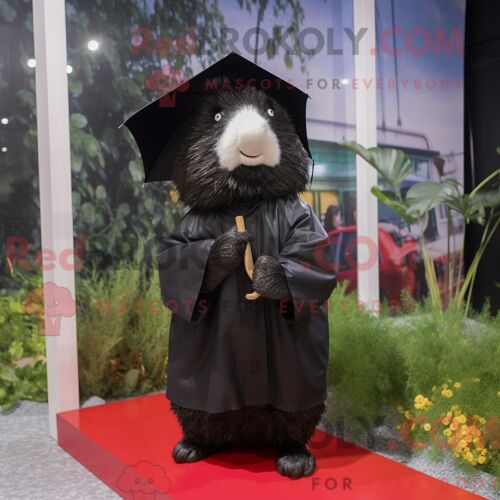 Costume De Mascotte Redbrokoly De Cochon D Inde Noir Personnage Habillé D Un Imperméable Et De Coussinets De Pieds