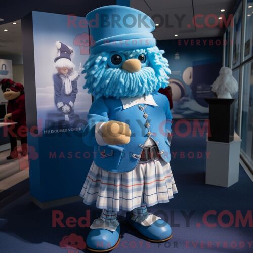 Costume Mascotte Redbrokoly De Cornemuse Bleu Ciel Personnage Habillé D Une Jupe-Culotte Et De Boutons De Manchette