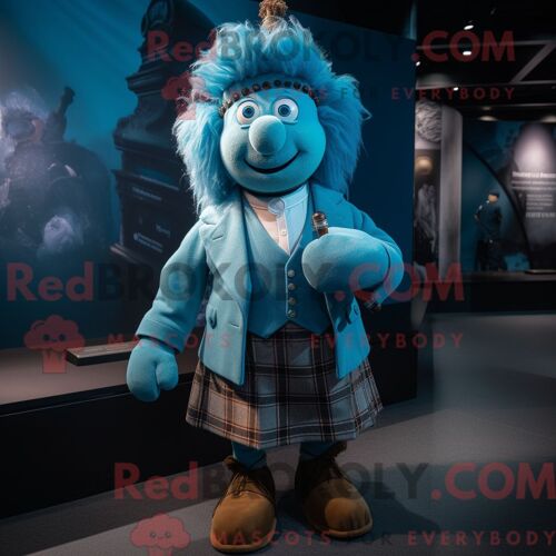Costume Mascotte Redbrokoly De Cornemuse Bleu Ciel Personnage Habillé D Une Jupe-Culotte Et De Boutons De Manchette