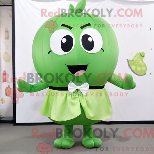 Costume De Mascotte Redbrokoly De Melon Vert Personnage Habillé D Une Mini-Jupe Et De Noeuds Papillons