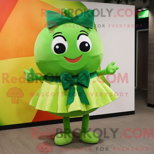 Costume De Mascotte Redbrokoly De Melon Vert Personnage Habillé D Une Mini-Jupe Et De Noeuds Papillons