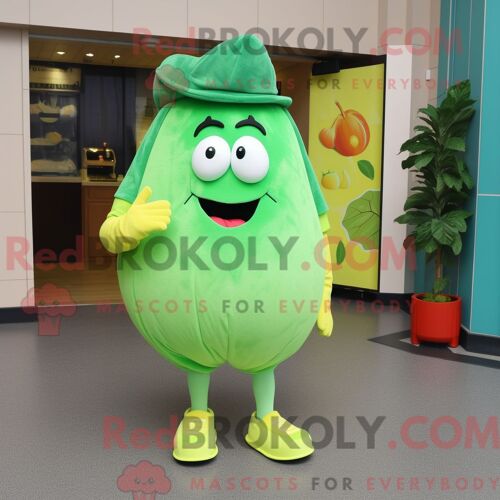 Costume Mascotte Redbrokoly De Courge Verte Personnage Habillé Avec Un Pantalon Et Des Pinces À Chaussures