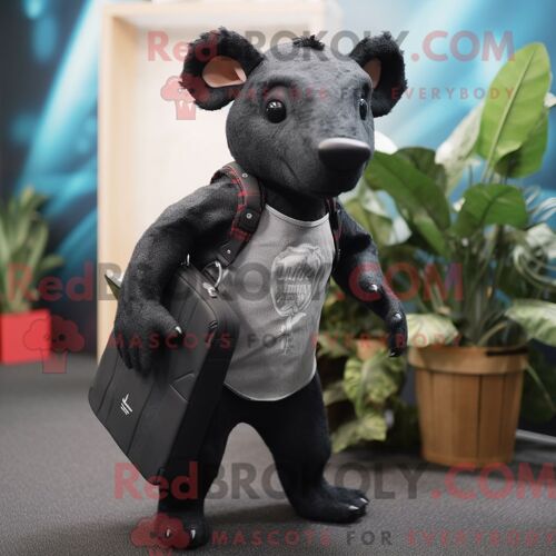 Mascotte Redbrokoly De Tapir Noir Costume De Personnage Habillé Avec Un Jean Et Des Portefeuilles