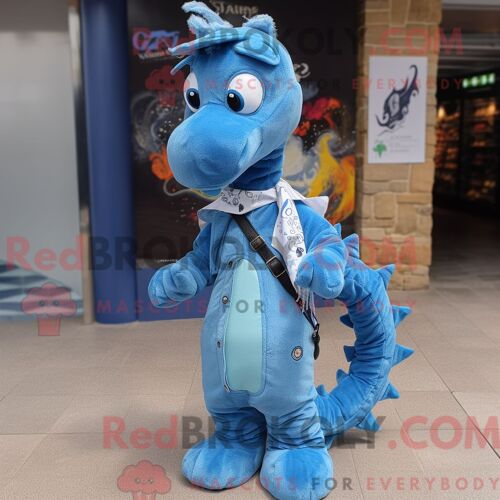 Personnage Mascotte Redbrokoly De Perroquet Cyan Habillé D Un Pantalon De Jogging Et De Sacs Fourre-Tout
