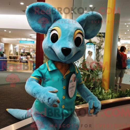 Mascotte Redbrokoly De Kangourou Turquoise Costume De Personnage Habillé D Une Blouse Et D Un Bracelet De Montres