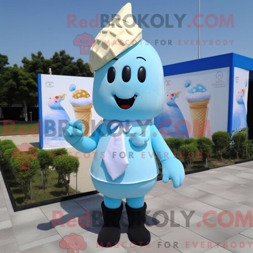 Costume De Mascotte Redbrokoly De Cornet De Crème Glacée Bleu Ciel Habillé Avec Une Robe Taille Empire Et Des Cravates