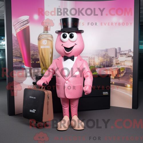 Costume Mascotte Redbrokoly De Champagne Rose Personnage Habillé D Un Blazer Et De Porte-Documents