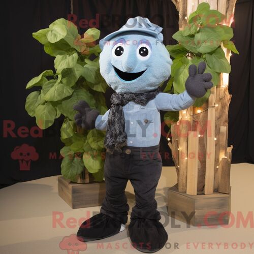 Personnage De Costume De Mascotte Redbrokoly De Haricot Noir Habillé D Une Chemise En Chambray Et De Clips Pour Écharpe