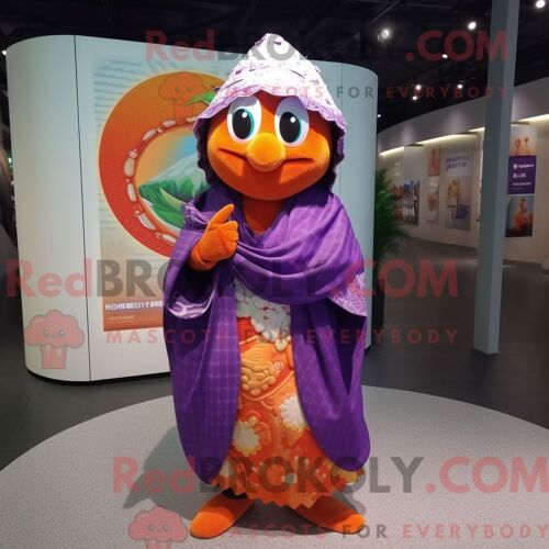 Costume De Mascotte Redbrokoly De Mandarin Violet Personnage Habillé D Un Maillot De Bain Et D Épingles À Châle