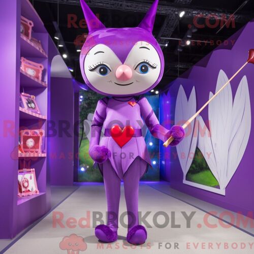 Costume De Mascotte Redbrokoly Purple Arrow Of Love Habillé Avec Une Mini-Robe Et Des Pochettes