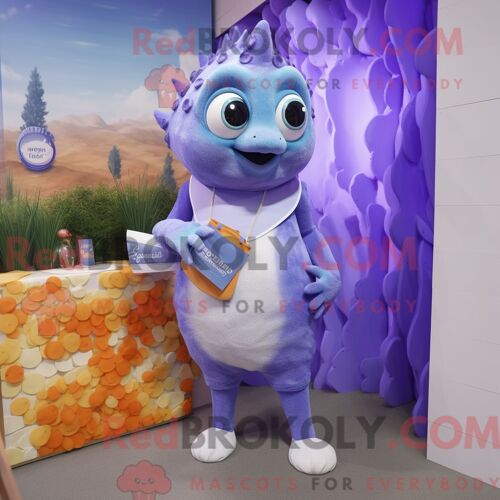 Personnage De Costume De Mascotte Redbrokoly De Fish And Chips De Lavande Habillé Avec Un Maillot De Bain Et Des Bagues