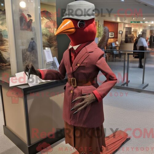 Costume De Mascotte Redbrokoly De Pigeon Voyageur Marron Habillé Avec Une Jupe Crayon Et Des Chapeaux