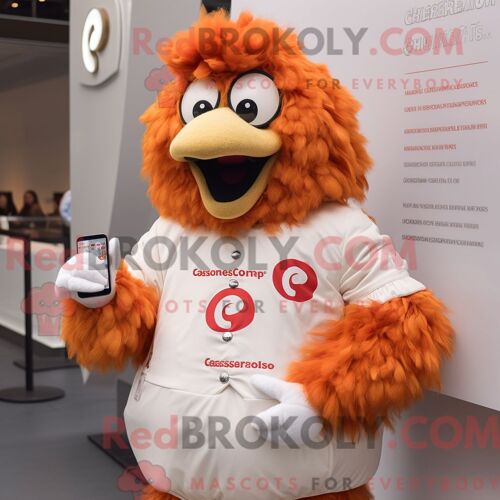 Personnage De Costume De Mascotte Redbrokoly De Poulet À La Crème Parmesan Habillé D Un Manteau Et De Montres Intelligentes
