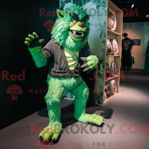 Mascotte Redbrokoly De Loup-Garou Vert Costume De Personnage Habillé Avec Un Pantalon Chino Et Des Lacets De Chaussures