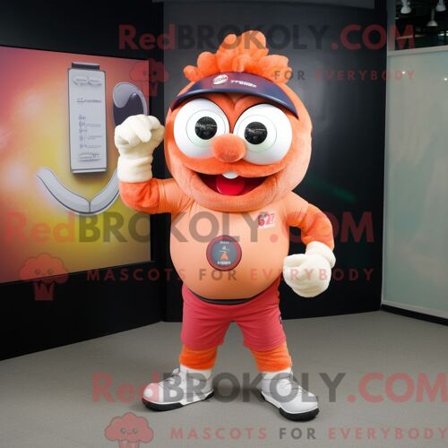 Personnage De Costume De Mascotte Redbrokoly De Chou-Pêche Habillé Avec Un Jogging Et Des Montres Numériques