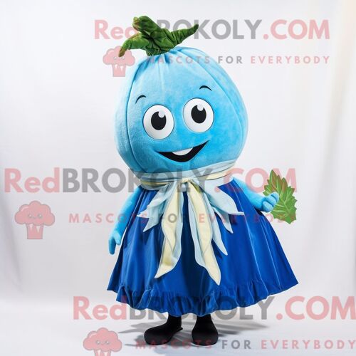 Personnage De Mascotte Redbrokoly De Navet Bleu Habillé D Une Jupe Trapèze Et D Épingles À Châle
