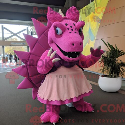 Costume De Mascotte Redbrokoly De Stégosaure Rose Personnage Habillé Avec Une Jupe Trapèze Et Des Mitaines
