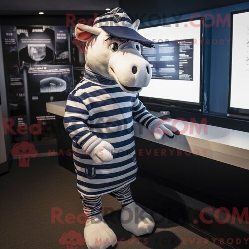 Costume Mascotte Redbrokoly De Quagga Bleu Marine Habillé D Un Short Et D Un Bonnet
