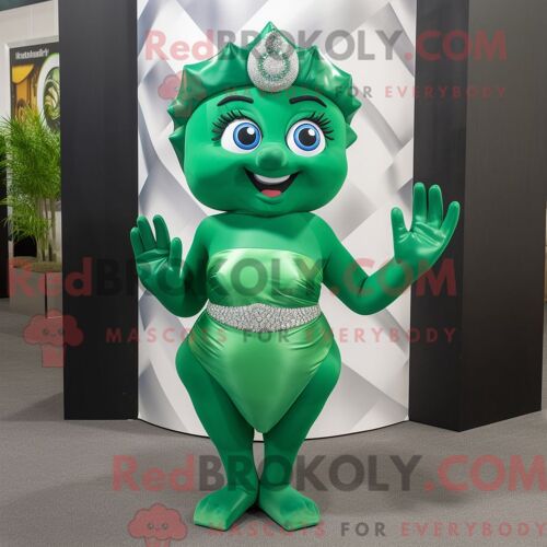 Costume Mascotte Redbrokoly De Bague De Fiançailles Vert Forêt Personnage Habillé Avec Un Bikini Et Des Gants