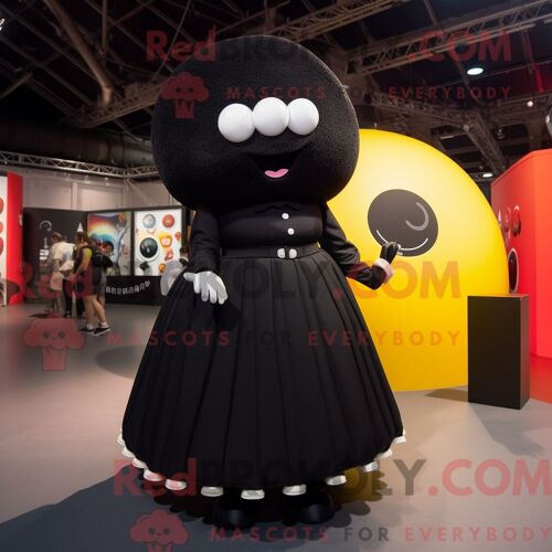 Costume De Mascotte Redbrokoly De Boulet De Canon Humain Noir Personnage Habillé Avec Une Jupe Et Des Casquettes