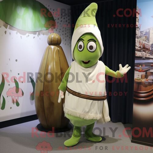 Personnage De Costume De Mascotte Redbrokoly De Poivre Brun Habillé Avec Une Robe Droite Et Des Bretelles