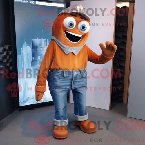 Personnage De Costume De Mascotte Redbrokoly De Rust Ice Habillé Avec Un Jean Et Des Coussinets De Pied