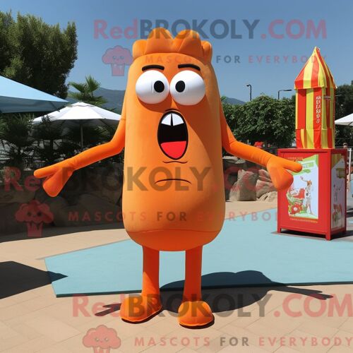Costume Mascotte Redbrokoly De Frites Orange Habillé Avec Un Maillot De Bain Une Pièce Et Des Cravates