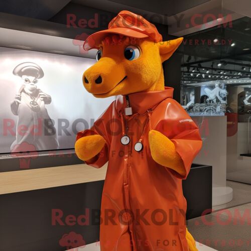 Costume Mascotte Redbrokoly De Mare Orange Habillé D Un Imperméable Et De Montres Bracelet
